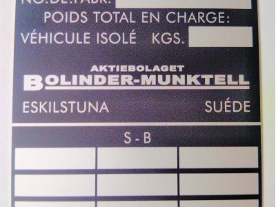 Typeplaat Volvo Bolinder-Munktell Typeplaat Volvo Bolinder-Munktell
