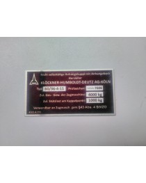 Deutz anhängerkupplung typenschild 60/36-4-11 52 x 27 mm