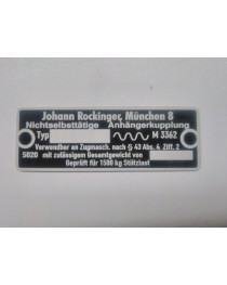 Johann Rockinger anhängerkupplung typenschild  66 x 23 mm