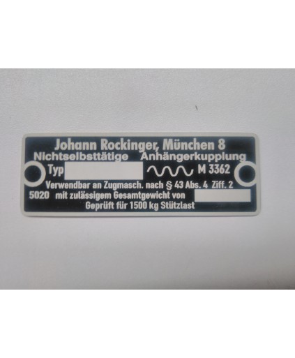 Johann Rockinger anhängerkupplung typenschild  66 x 23 mm