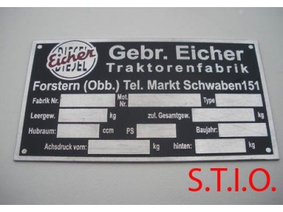 Eicher 106x60mm typeplaat 