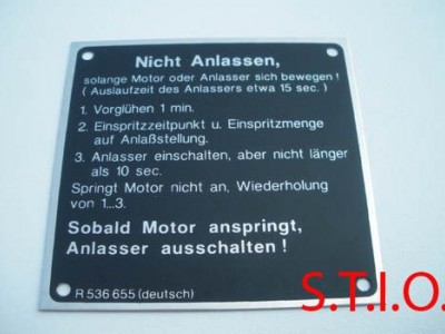 Nicht anlassen typeschild Nicht anlassen typeschild